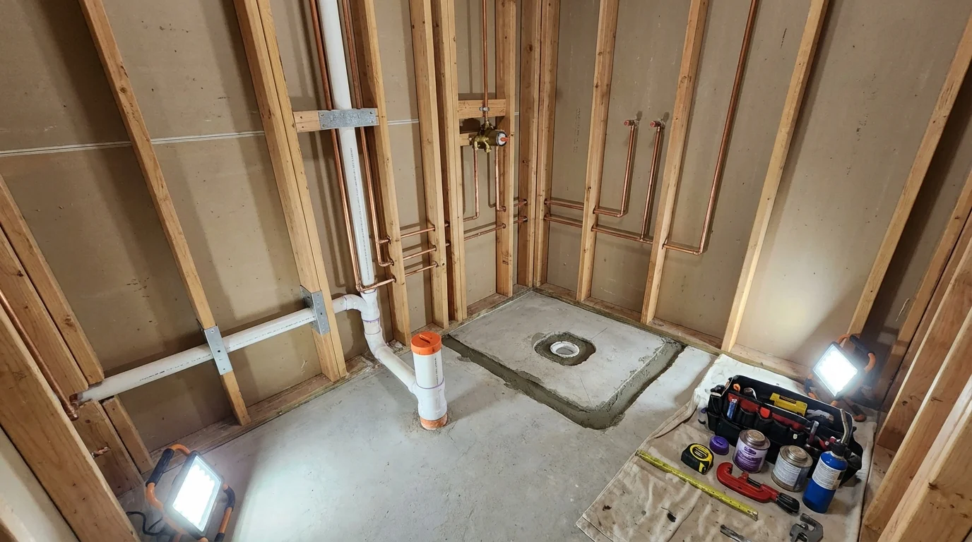 Bathroom rough-in plumbing during remodel by Johns Plumbing LLC in Youngwood