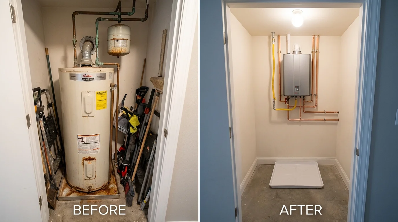 Tank water heater versus wall-mounted tankless unit comparison for Youngwood, PA homeowners
