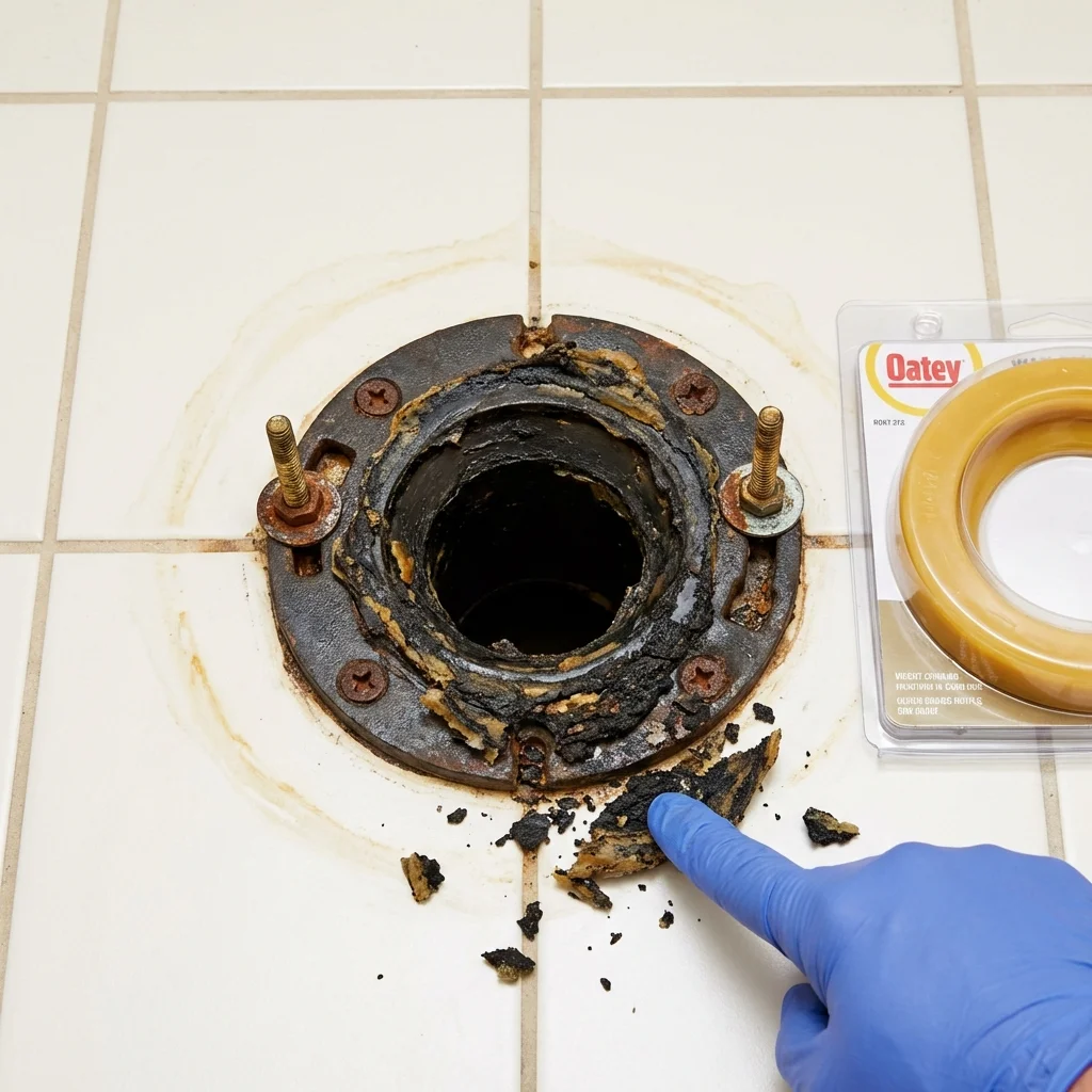Failed wax ring showing water seepage at the base of a toilet in a Youngwood, PA home