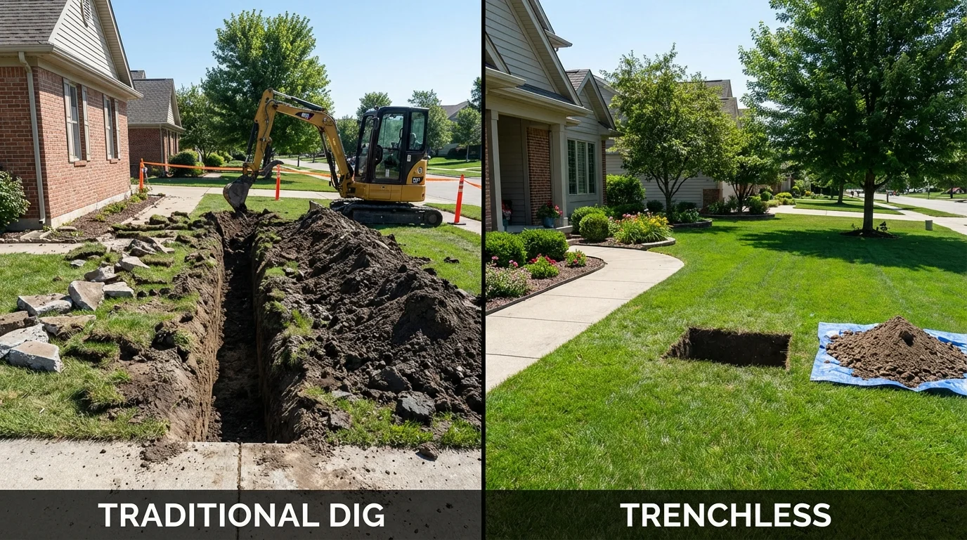 Trenchless sewer repair with minimal yard damage versus traditional excavation in Youngwood, PA